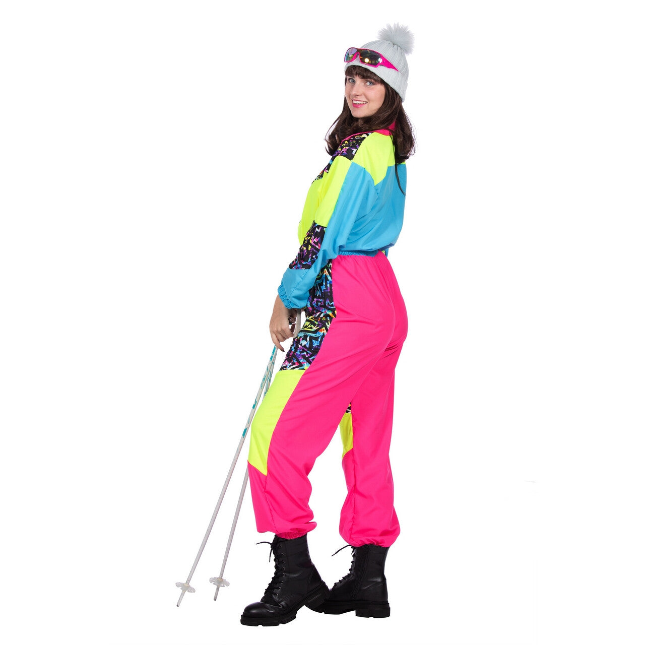 Op deze afbeelding zie je een Kostuums, van het merk Wilbers. Retro Jaren 80 Kleurig Skipak Vrouw Kostuum