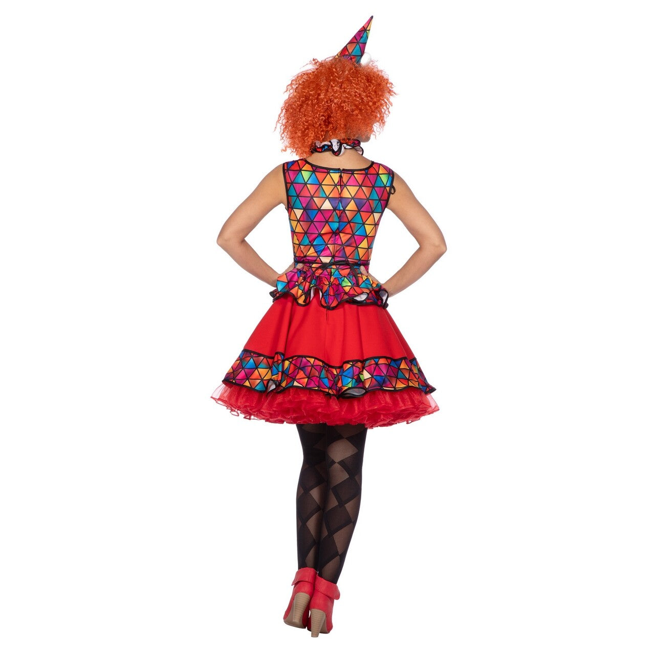 Op deze afbeelding zie je een Kostuums, van het merk Wilbers. Rode Giechel Clown Dames Jurk Vrouw
