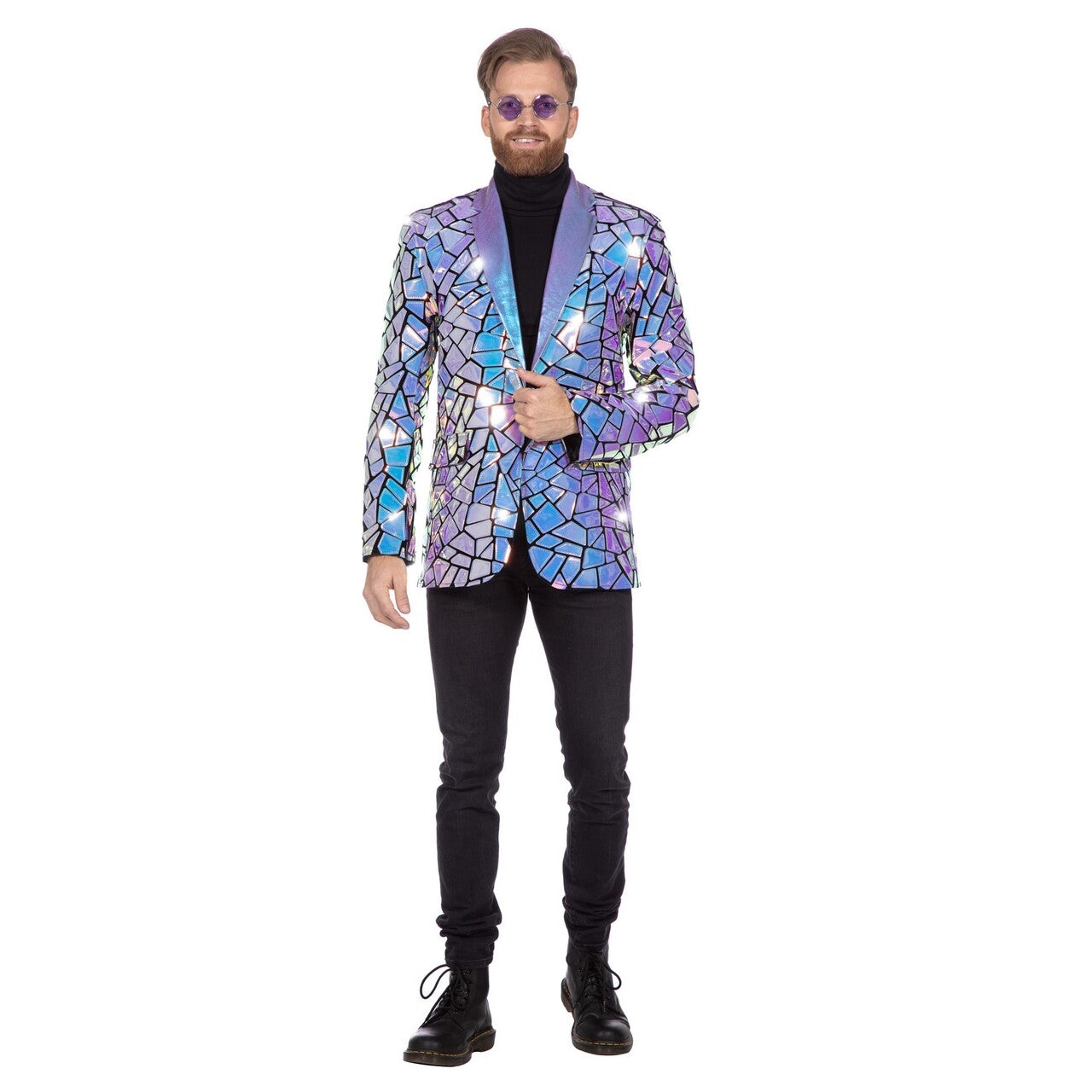 Op deze afbeelding zie je een Kostuums, van het merk Wilbers. Colbert Purple Party Holografische Spiegels Man