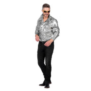 Op deze afbeelding zie je een Kostuums, van het merk Wilbers. Zilveren Shine Disco Overhemd Man