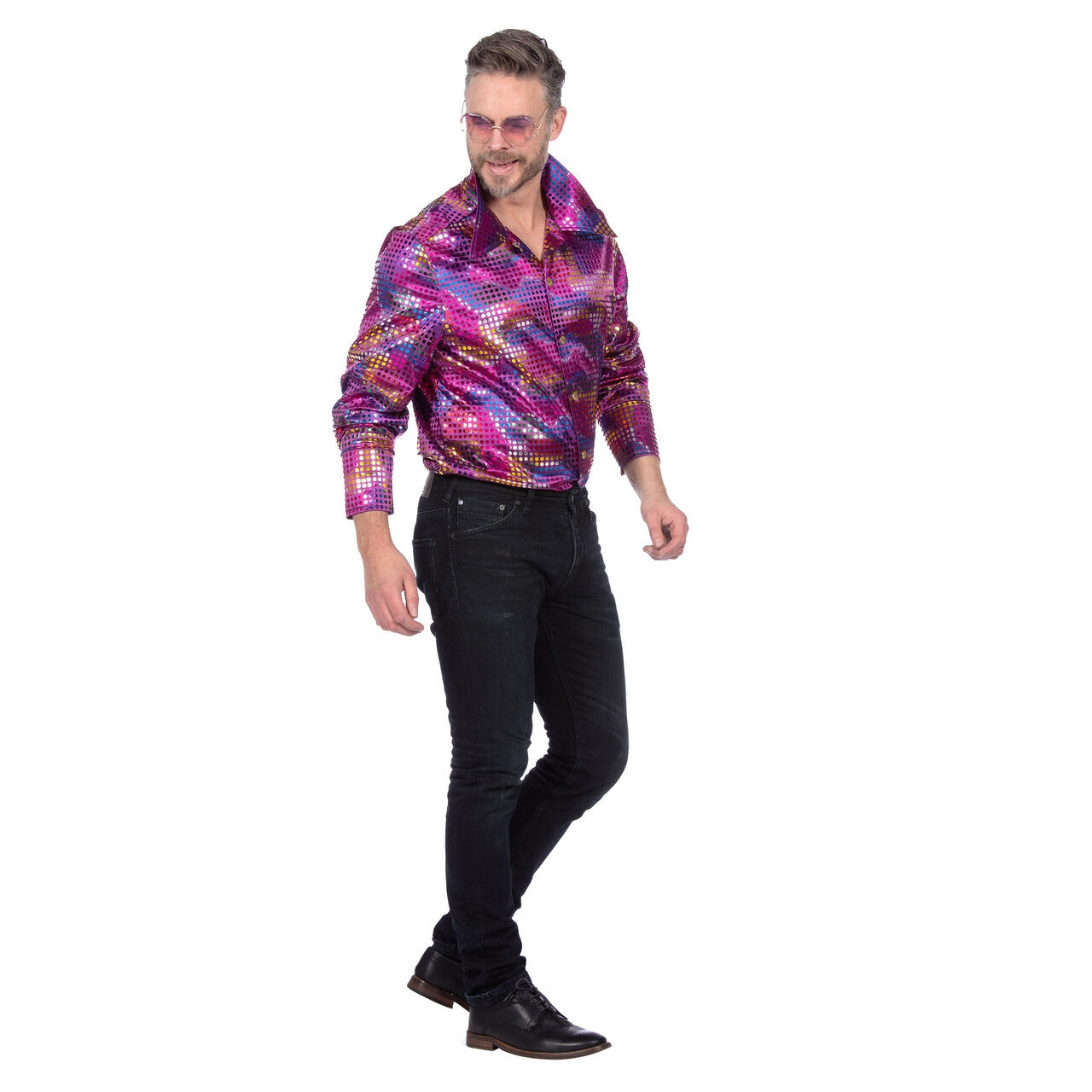 Op deze afbeelding zie je een Kostuums, van het merk Wilbers. Party Paarse Disco Overhemd Man