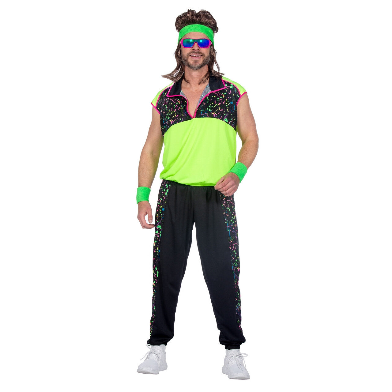 Op deze afbeelding zie je een Kostuums, van het merk Wilbers. Jaren 80 Retro Raving Dave Man Kostuum
