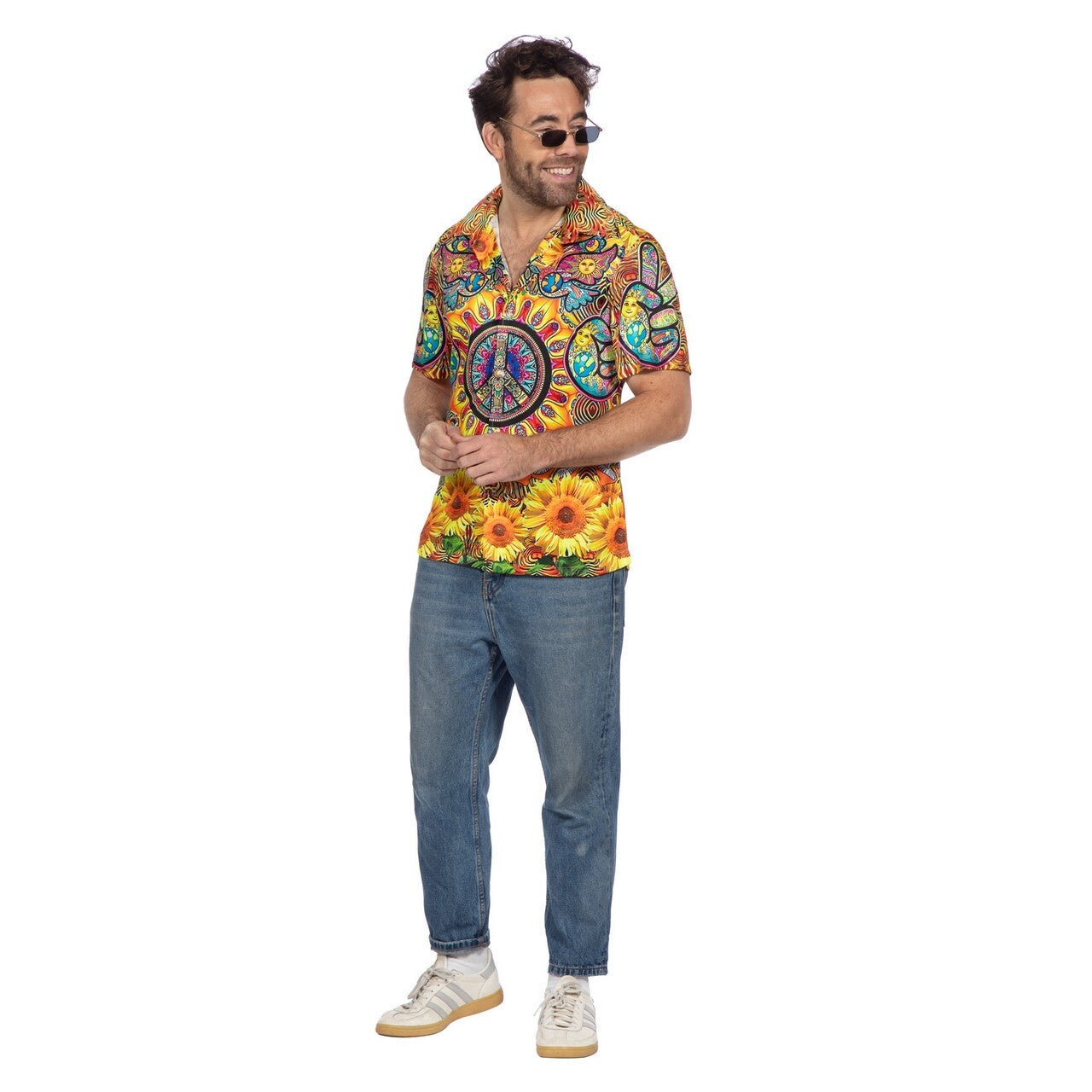 Op deze afbeelding zie je een Kostuums, van het merk Wilbers. Party Shirt Hippie Sunflower Man