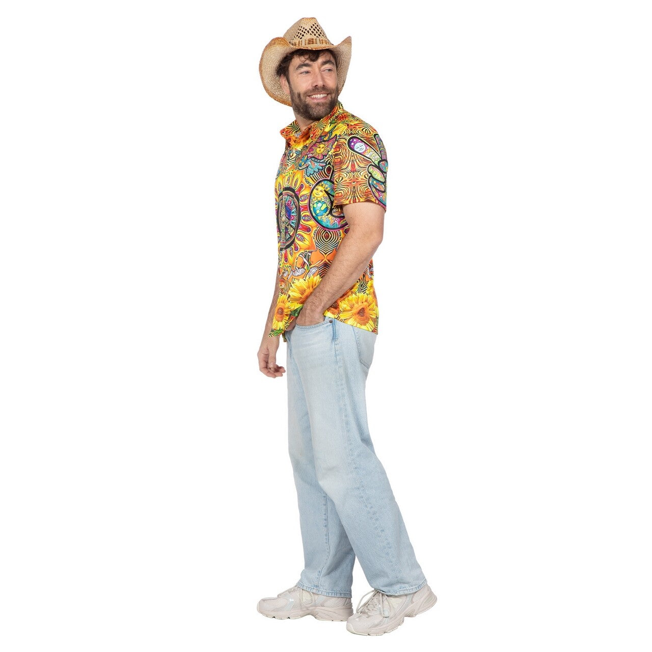 Op deze afbeelding zie je een Kostuums, van het merk Wilbers. Party Shirt Hippie Sunflower Man