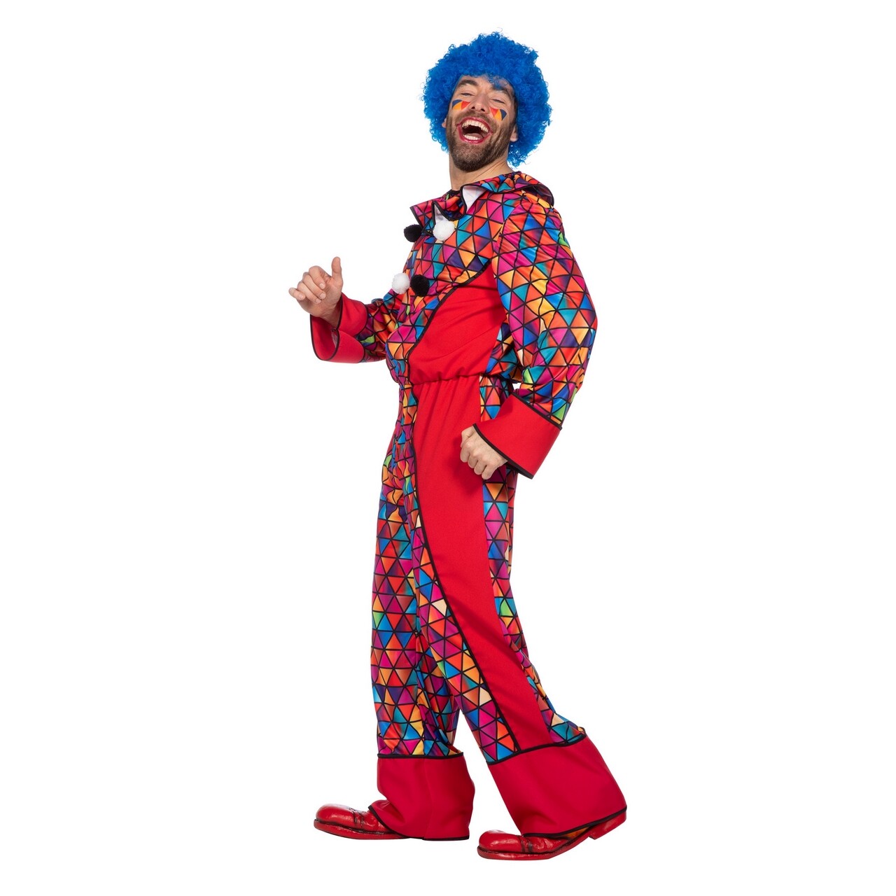 Op deze afbeelding zie je een Kostuums, van het merk Wilbers. Rode Giechel Gerrit Clown Man Kostuum
