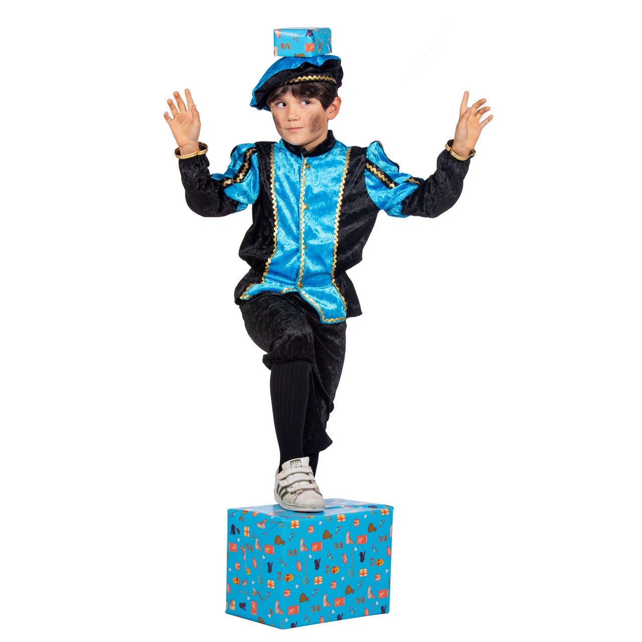 Op deze afbeelding zie je een Kostuums, van het merk Wilbers. Vrolijk Pietje Aqua Pietenpak Kind Kind Kostuum