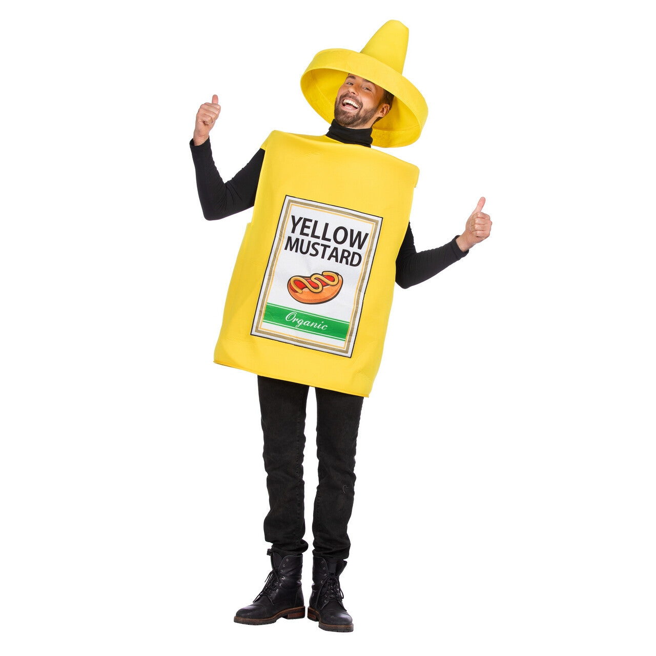 Op deze afbeelding zie je een Kostuums, van het merk Wilbers. Hotdog Gele Mosterd Fles
