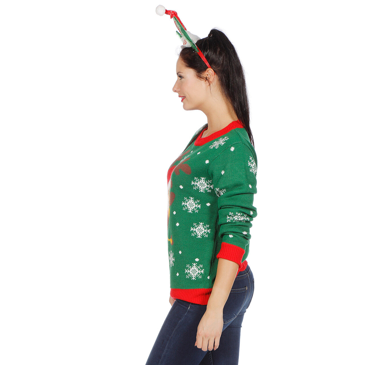 Op deze afbeelding zie je een Kostuums, van het merk Wilbers. Kersttrui Groen Met Rendier Volwassen