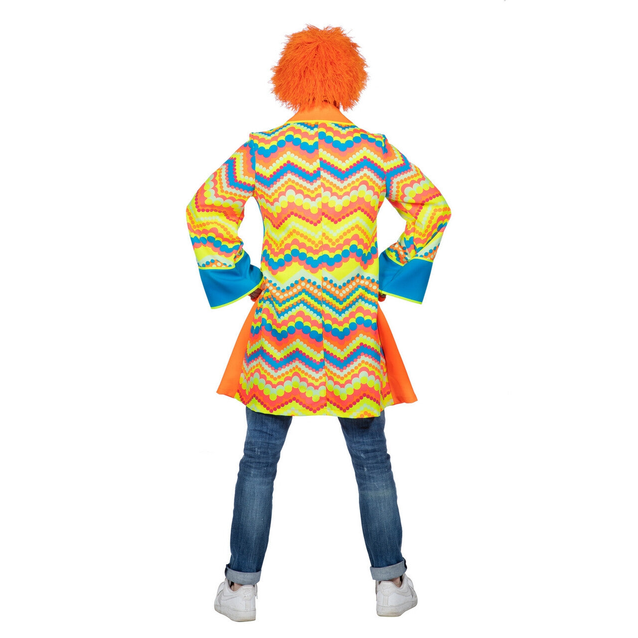 Op deze afbeelding zie je een Kostuums, van het merk Wilbers. Enorm Grappige Kleurrijke Clown Thijs Man