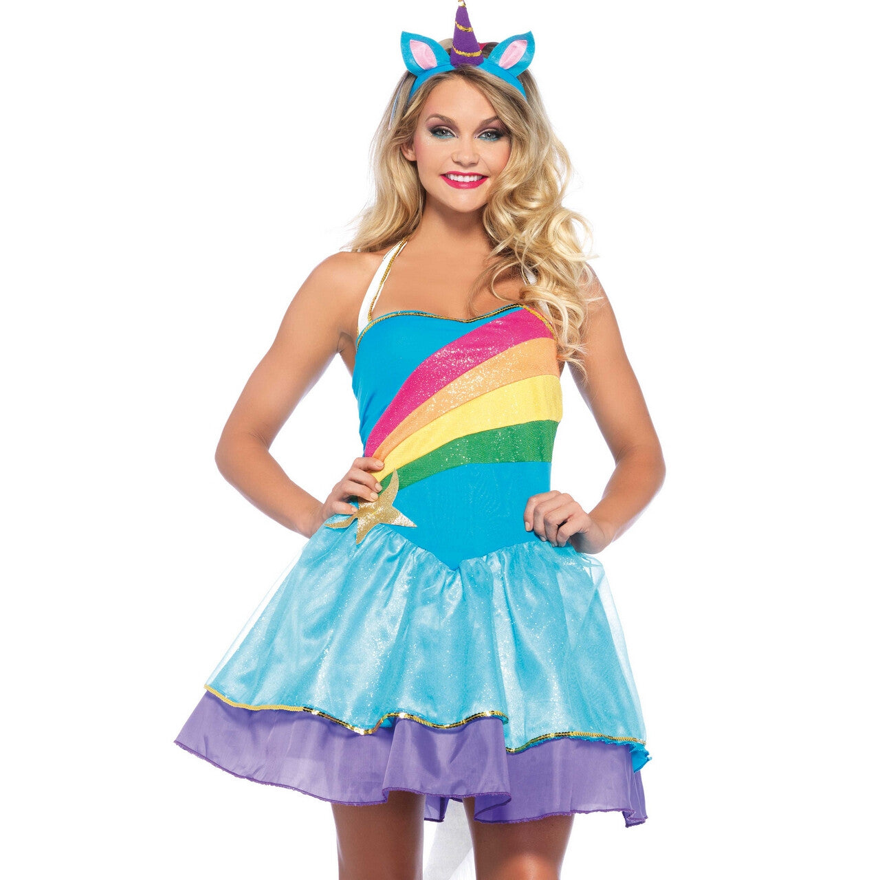 Op deze afbeelding zie je een Kostuums, van het merk Wonderland. Wonderland Rainbow Unicorn Vrouw Kostuum